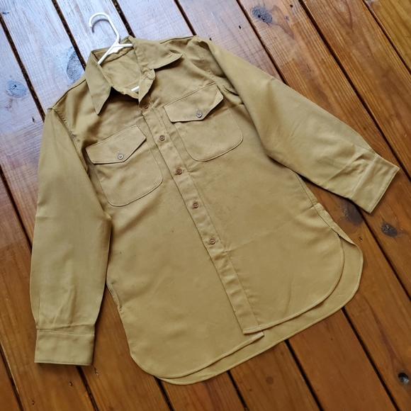 Vintage 50's Korean War men's M/L tan khaki wool long sleeve military shirt - Picture 11 of 11